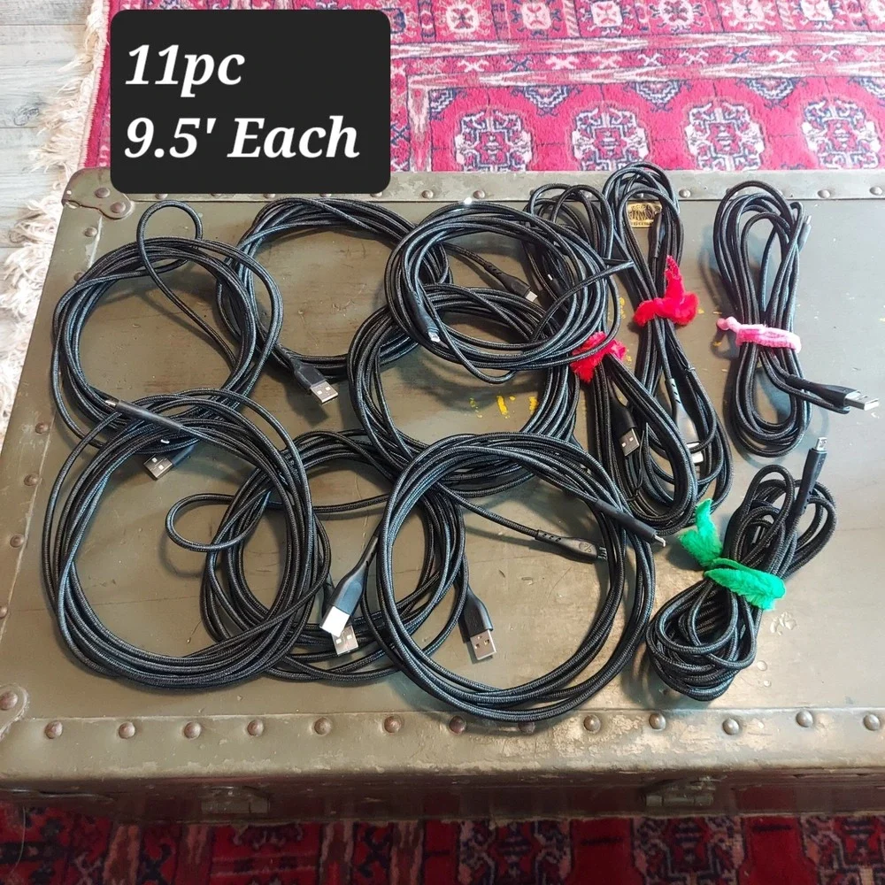 11pc Cabepow 9.5ft Micro USB to USB-A Braided Nylon Charging Cables Black Lot